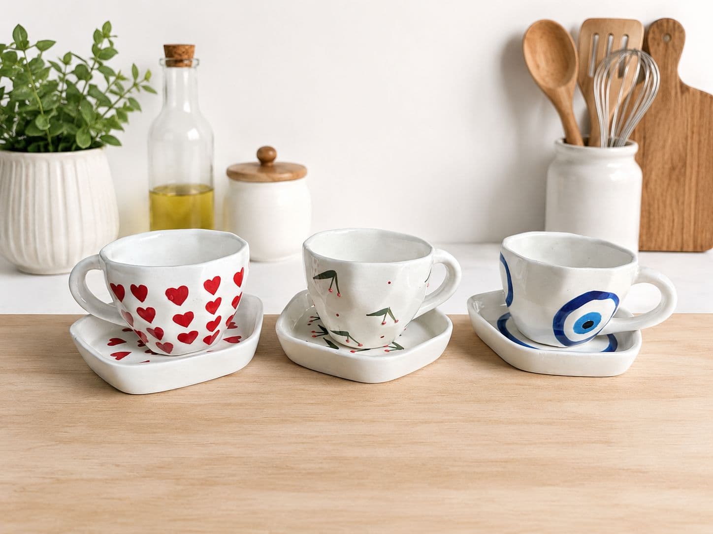 Evil Eye & Hearts Rustic Cup & Saucer