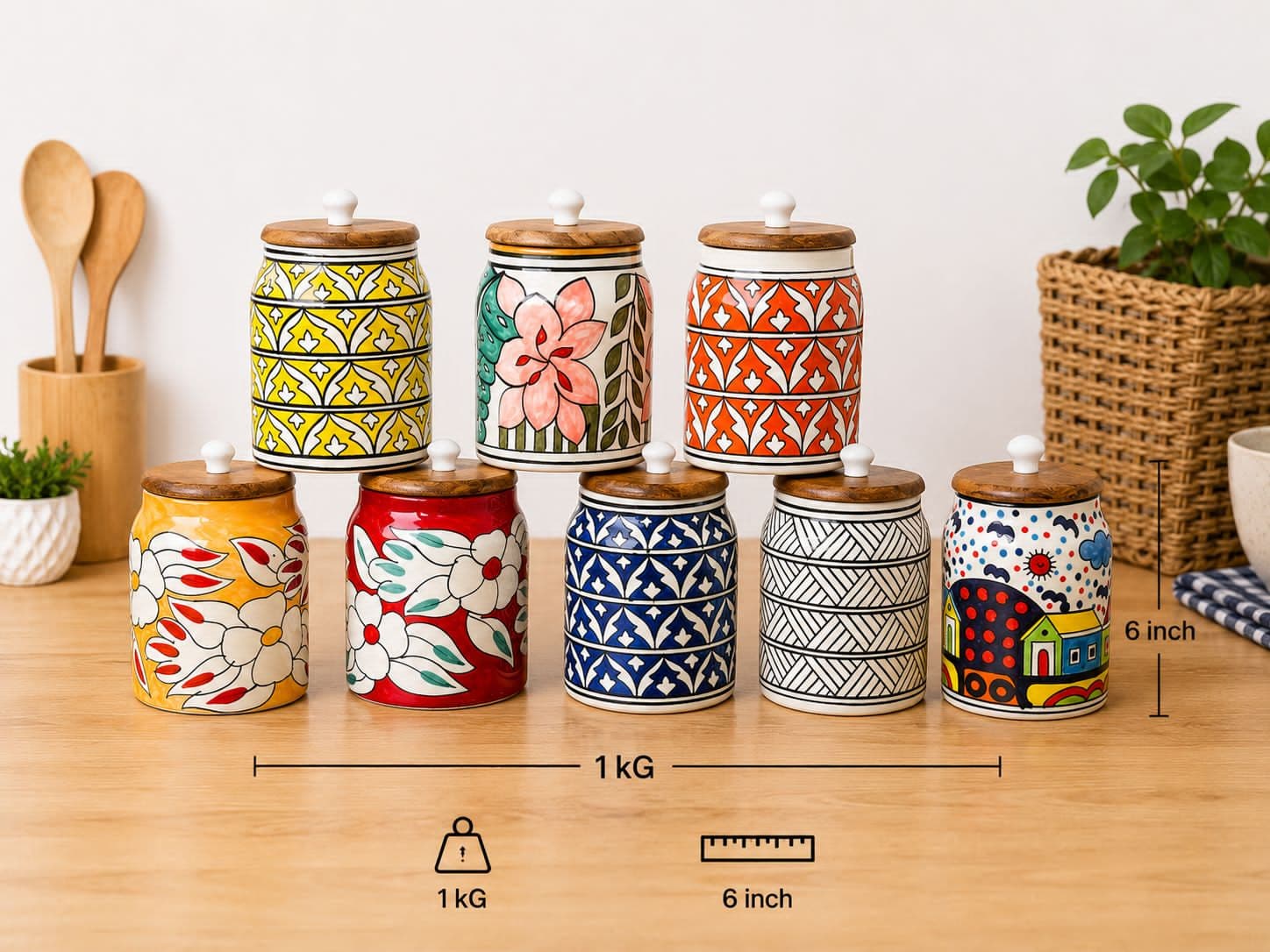 Multicolor Hand-Painted Storage Jar (Medium)