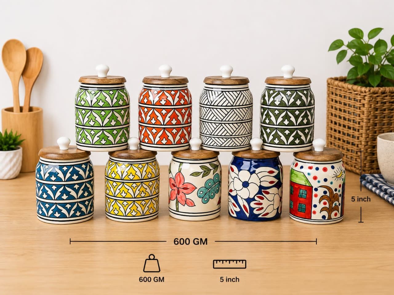 Multicolor Hand-Painted Storage Jar (Small)