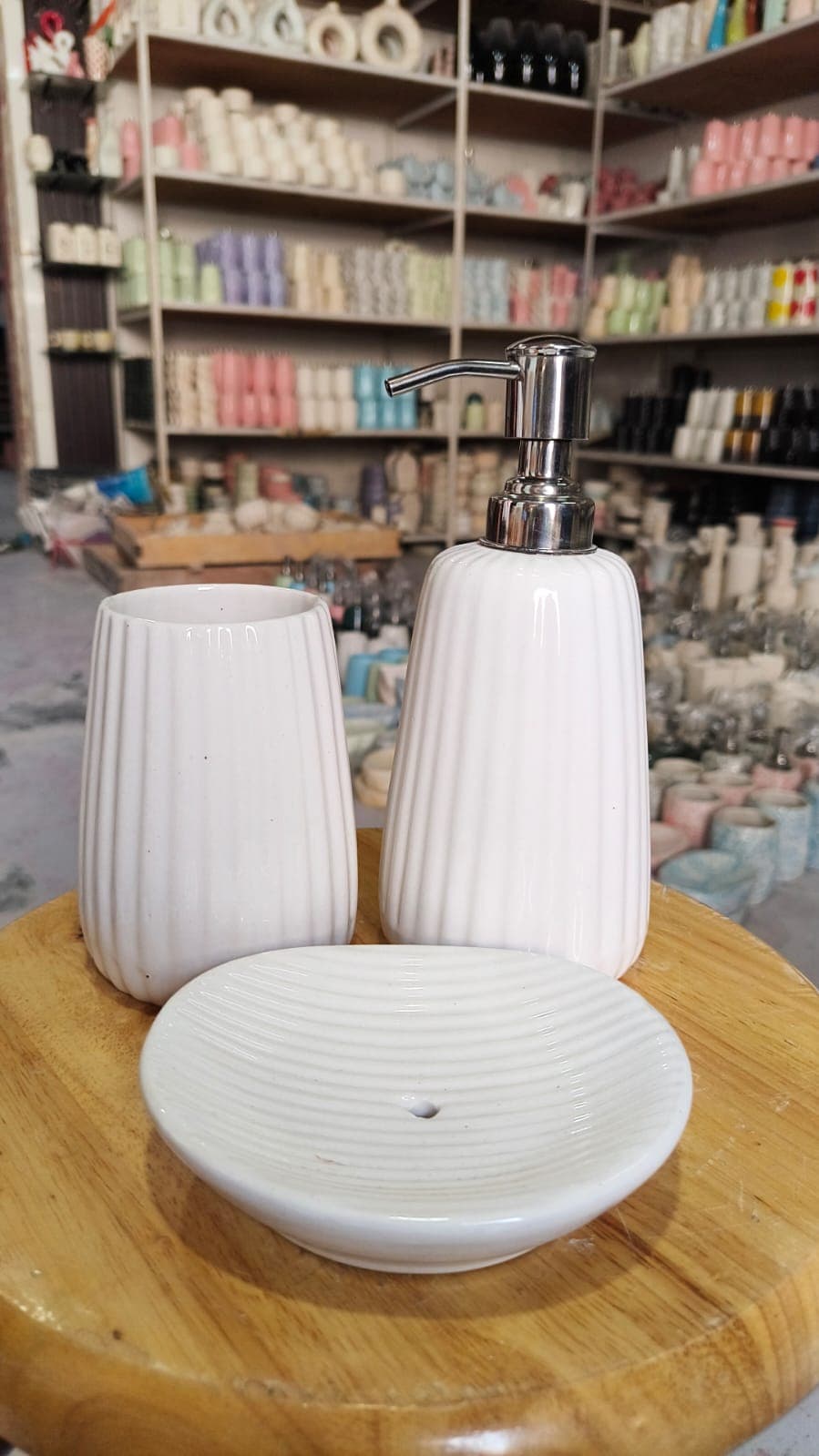 White Fluted Bathroom Set